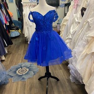 Royal Blue Embellished Tiered A-line Dress for Prom